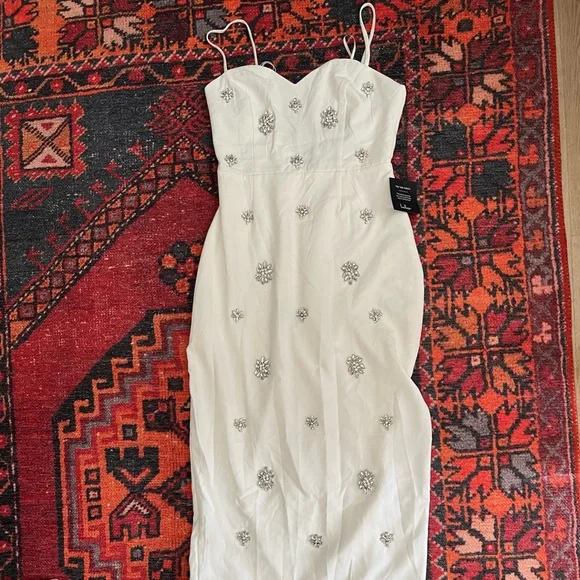 Lulu's White Maxi Dress with Silver Accents - Picture 2 of 4